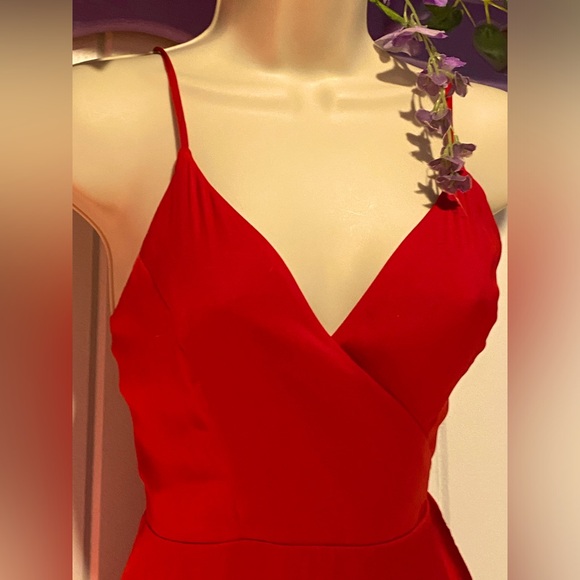 Free People Intimately red silky wrap dress surplice neck,ruffle hi low hem sz.S - Picture 3 of 11